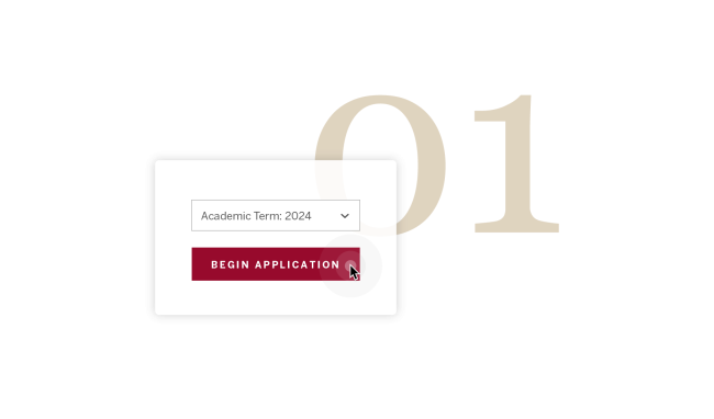 Screenshot of selecting academic term to begin application process
