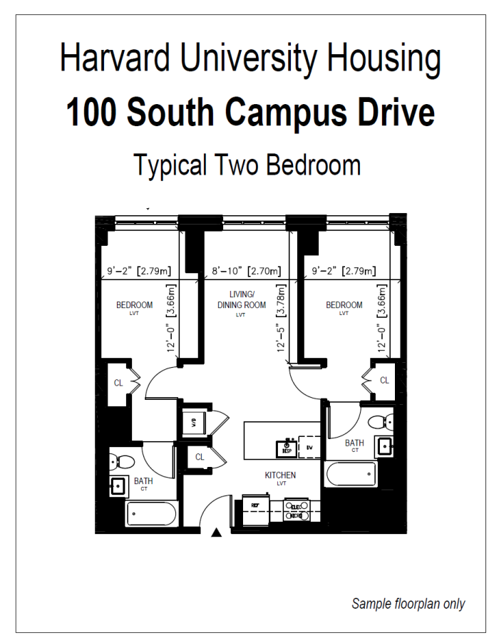 100 South Campus Drive Two Bedroom Sample Floorplan