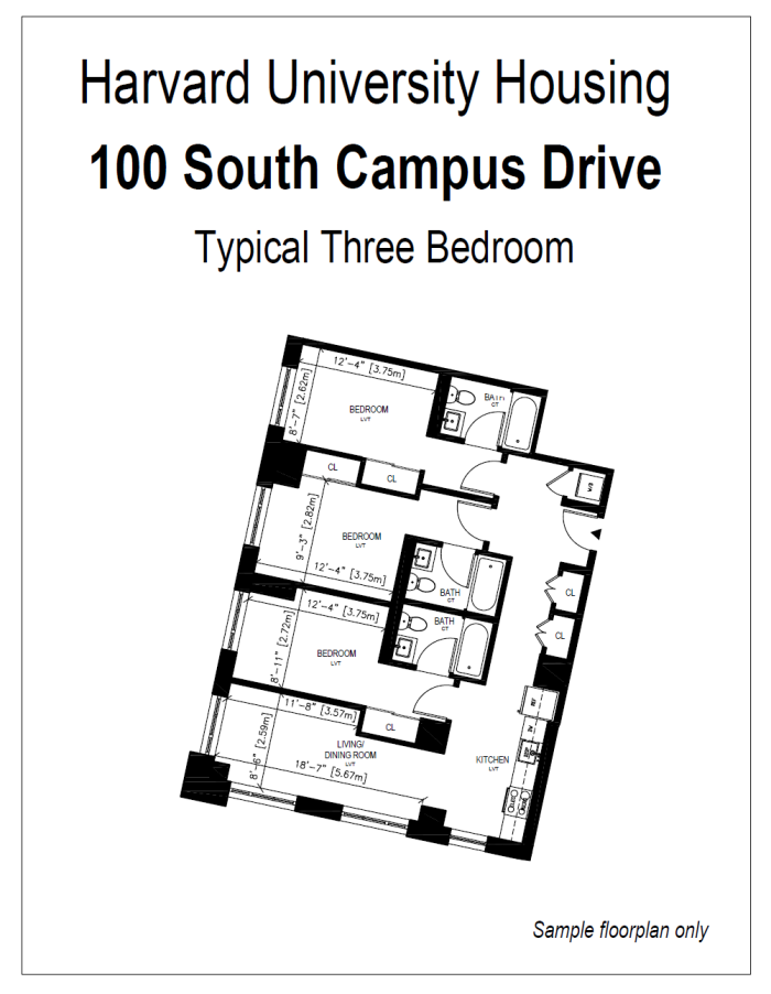 100 South Campus Drive Three Bedroom Sample Floorplan