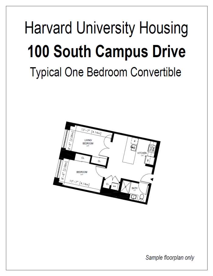 One bedroom convertible, one bath floorplan for 100SCD